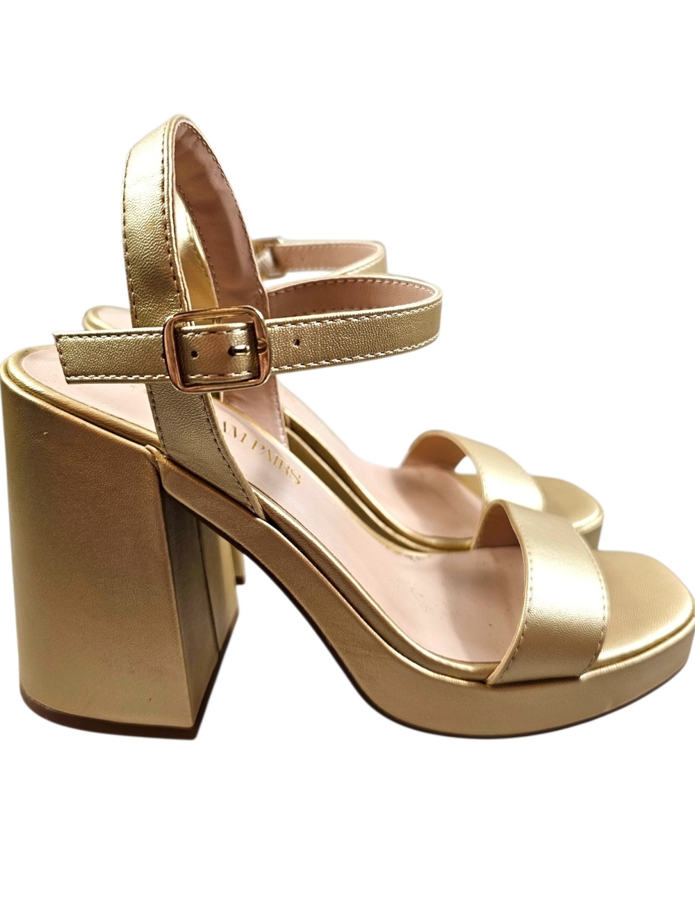 Dream Pairs Chunky Platform Gold Open Toe Heels In 7